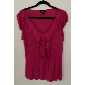 Vintage Deep V Neck Top Size XL Lace Ruffle Coquette Boho Indie Fairy Y2K Pink
